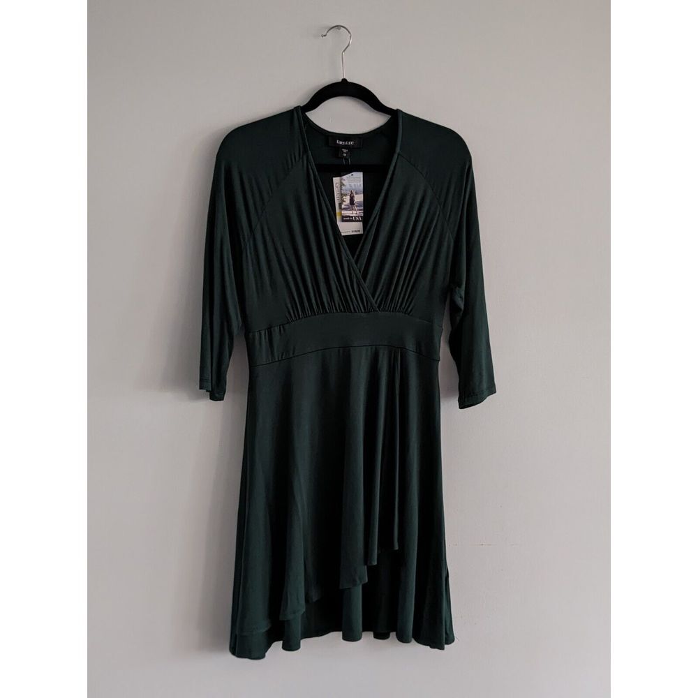 Karen Kane Womens Faux Wrap Midi Dress Green 3/4 Sleeve Medium